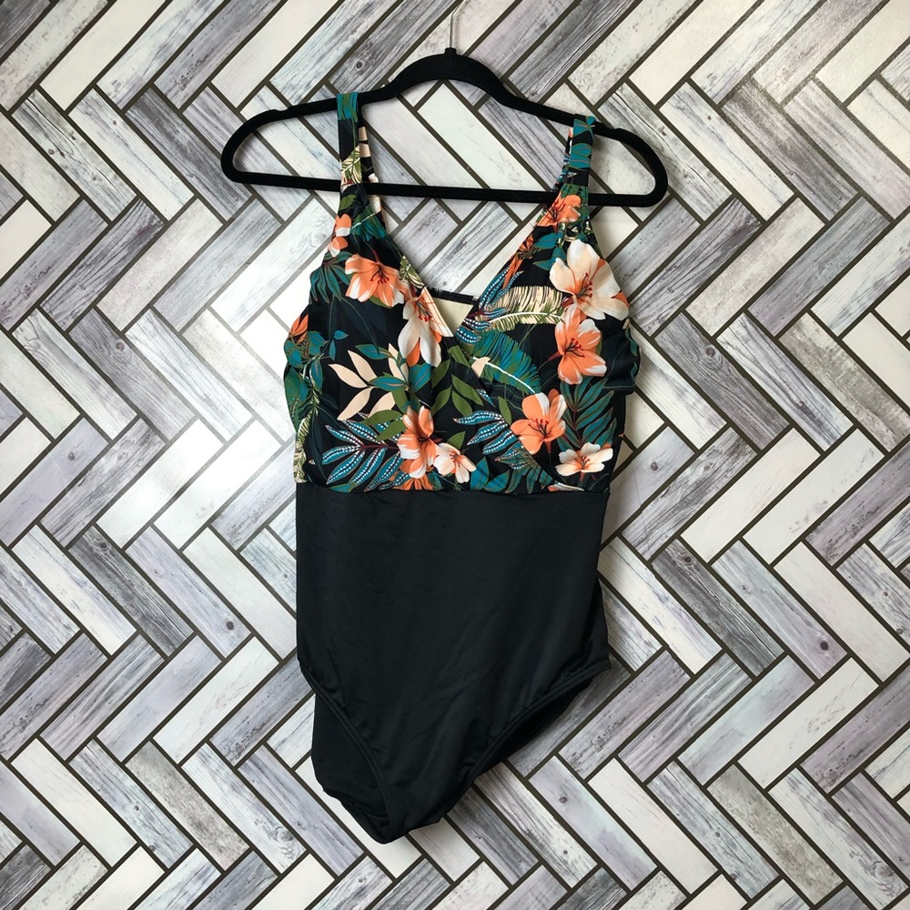 Black and Orange One-Piece Swimsuit with Thin Straps